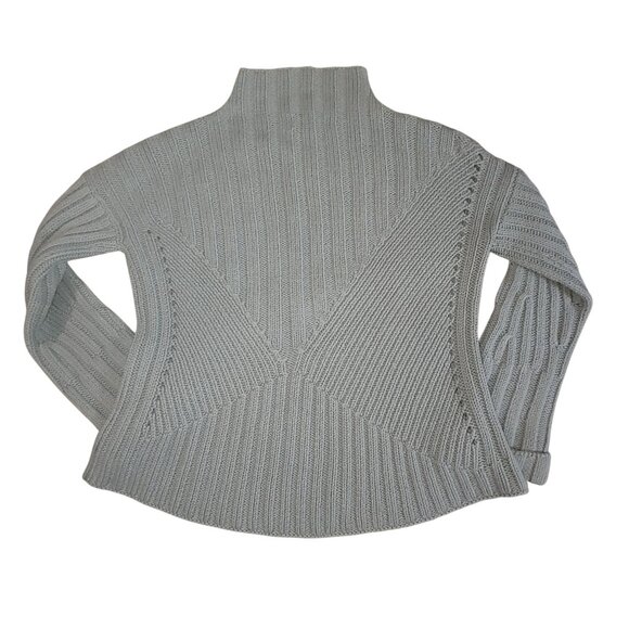 Hand Knit Sweater Pullover Tequila Solo Gray Merino Wool Ribbed Knit Mock Neck - Picture 3 of 15